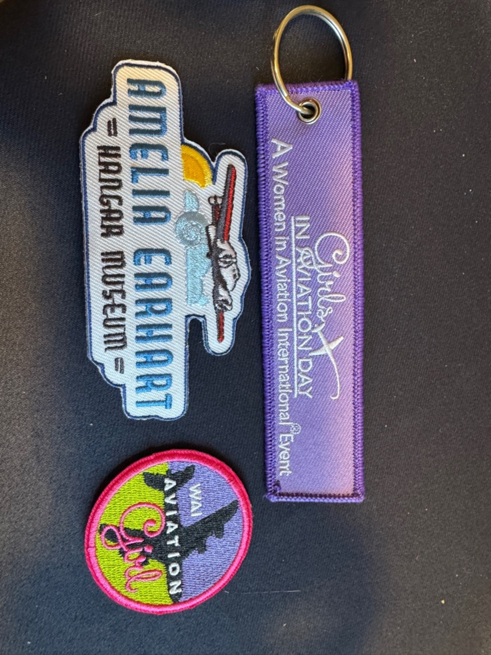 Embroidered Aviation Patches & Purple Key Tag Set
